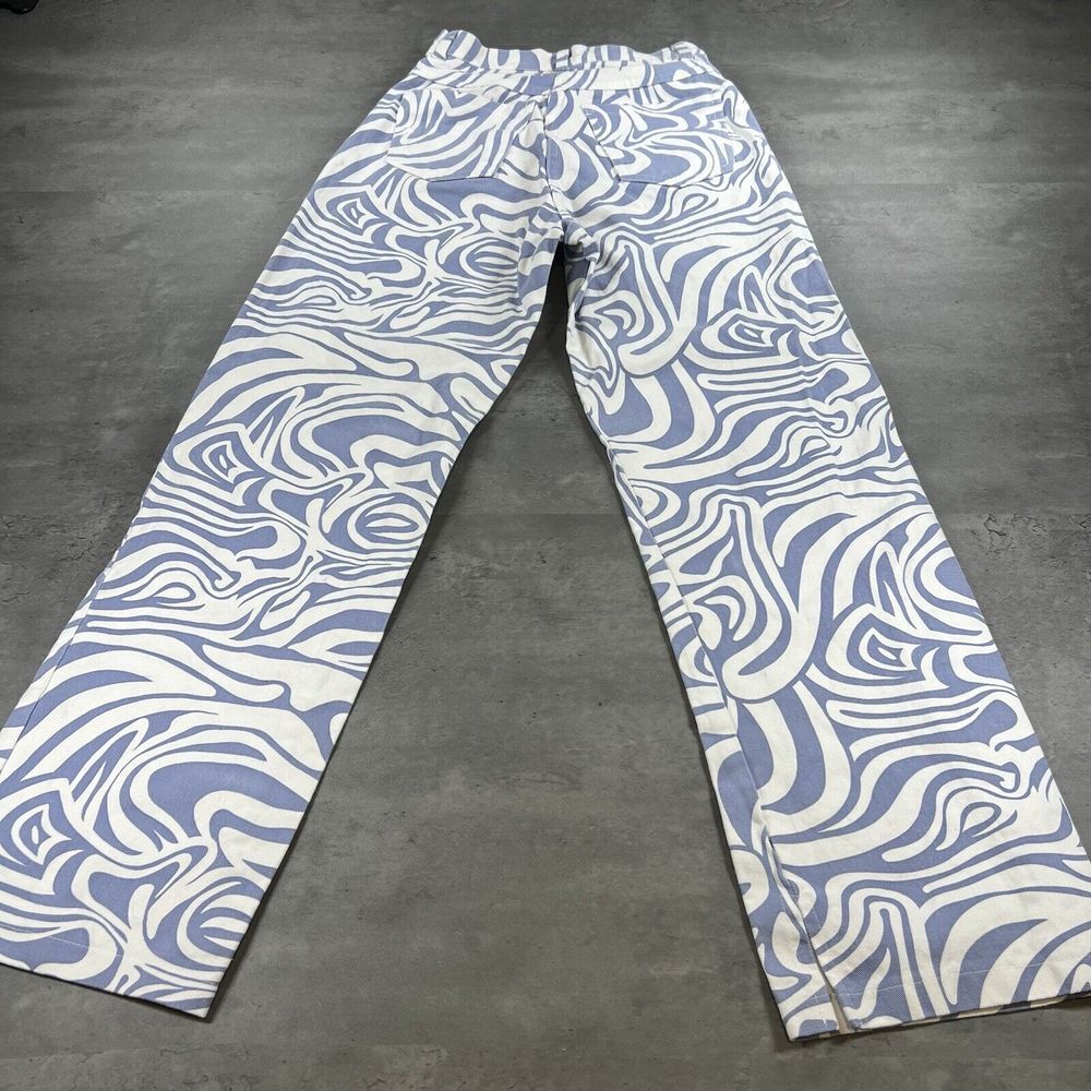 Wave Swirl Print Pants‎ Women Size 23 Blue White Retro Psychedelic Straight Leg